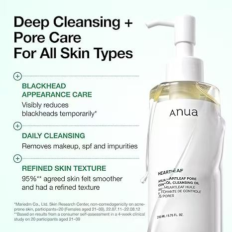 Anua Heartleaf Pore Control Cleansing Oil, Pore Cleanser, Sebum Care, Gentle Melting Oil Cleanser for Face, Safe For All Skin Type, Daily Hydrating Makeup Remover, Korean Skin Care (6.76fl.oz)