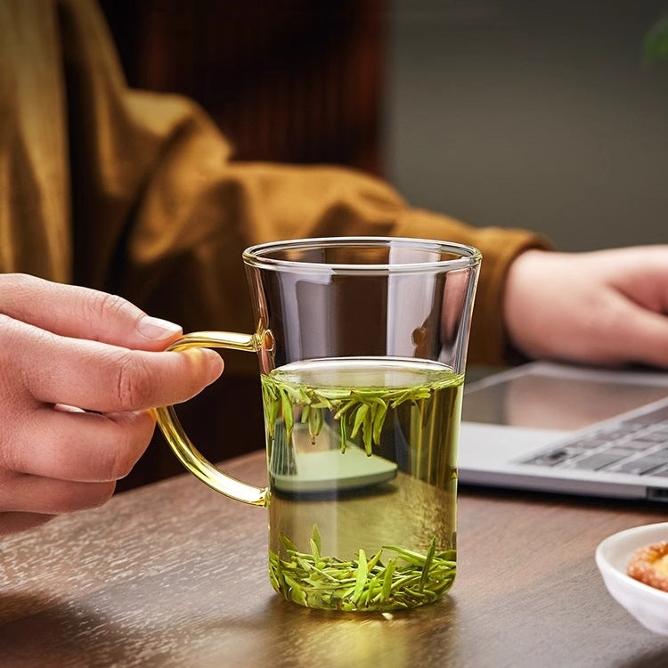 Thickened Borosilicate Glass Mug with Handle, Household Water Cup for Office Green Tea, Milk Drinking Cup, Gift Glass Cup